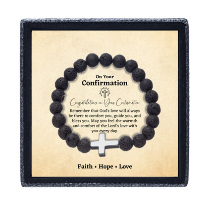 Confirmation Gift for Teenage Boy - Beaded Cross Bracelet - Catholic Confirmation Gift For Men - Christian Gifts Texture Magnetic Box Black Cross