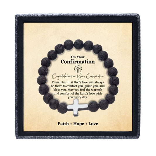 Confirmation Gift for Teenage Boy - Beaded Cross Bracelet - Catholic Confirmation Gift For Men - Christian Gifts Texture Magnetic Box Black Cross