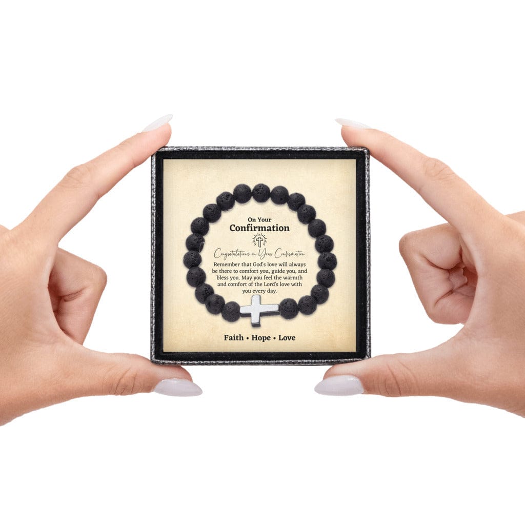 Confirmation Gift for Teenage Boy - Beaded Cross Bracelet - Catholic Confirmation Gift For Men - Christian Gifts Texture Magnetic Box Black Cross