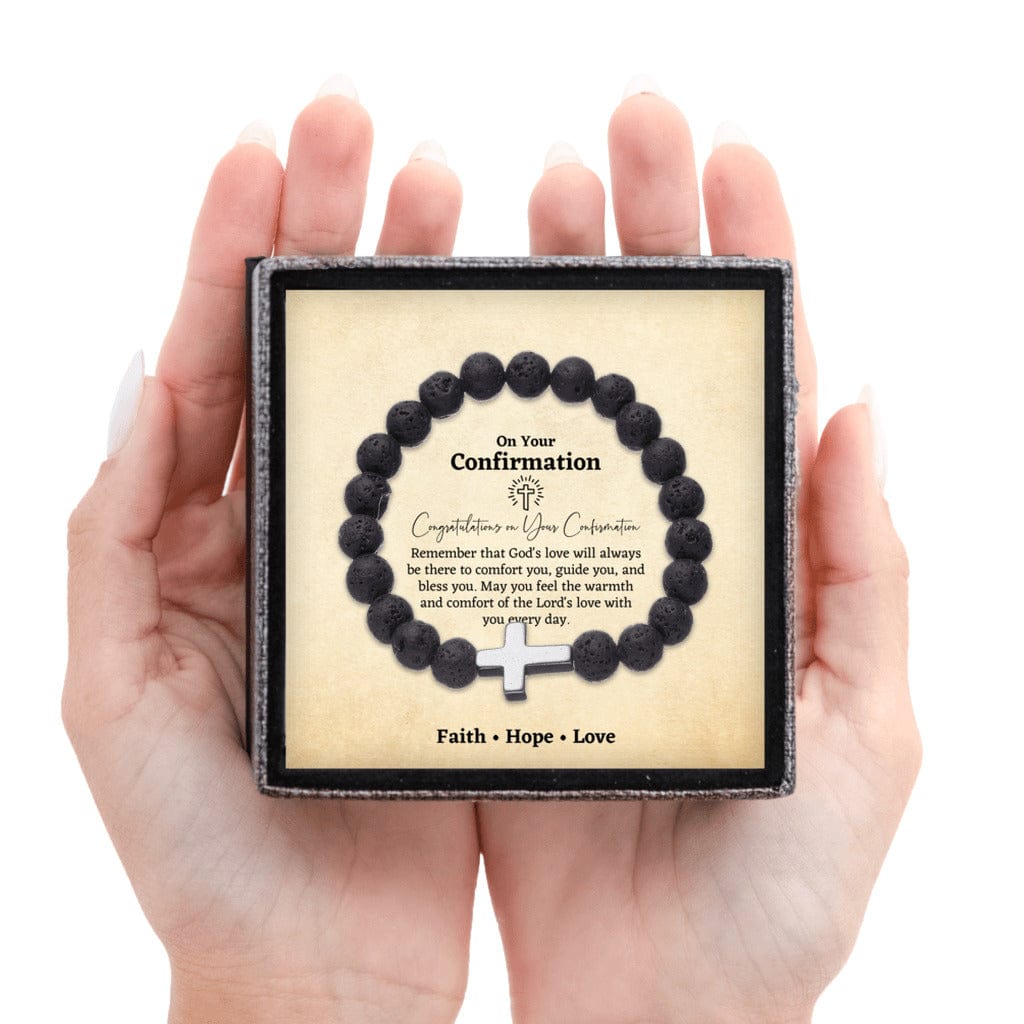 Confirmation Gift for Teenage Boy - Beaded Cross Bracelet - Catholic Confirmation Gift For Men - Christian Gifts Texture Magnetic Box Black Cross