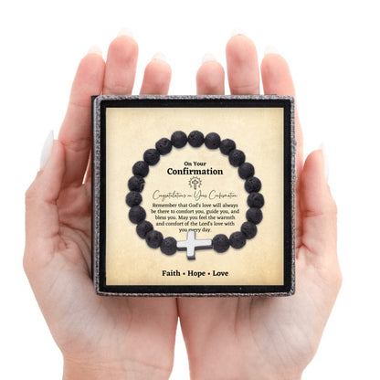 Confirmation Gift for Teenage Boy - Beaded Cross Bracelet - Catholic Confirmation Gift For Men - Christian Gifts Texture Magnetic Box Black Cross