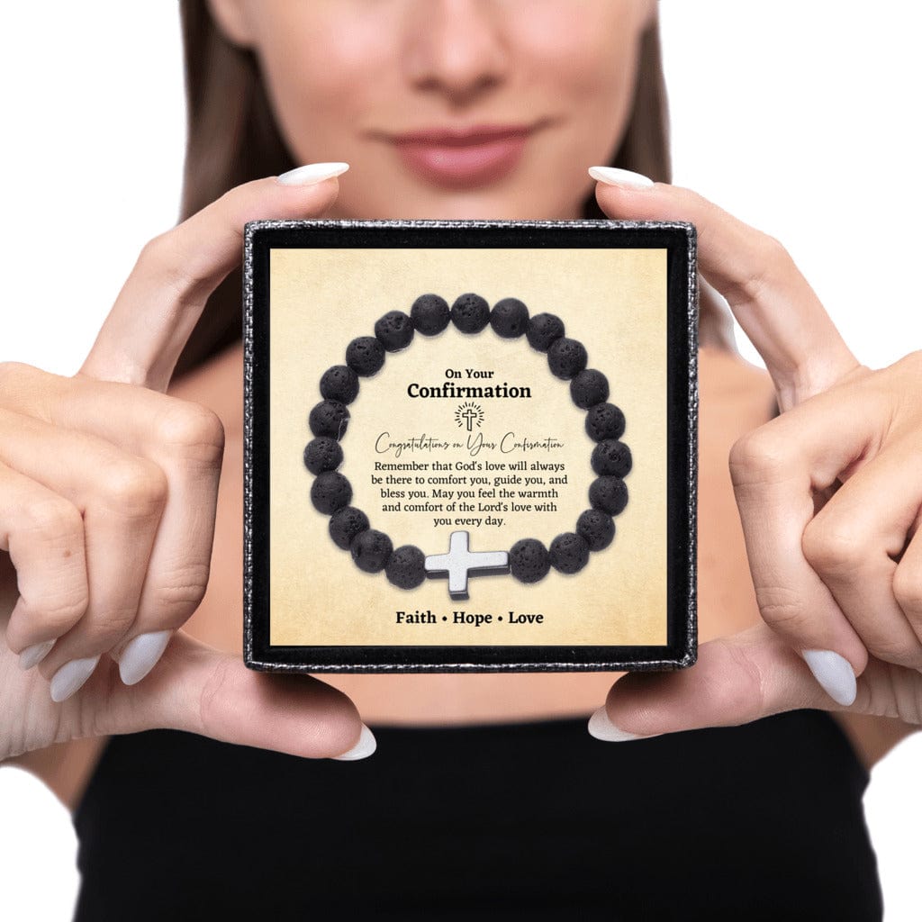 Confirmation Gift for Teenage Boy - Beaded Cross Bracelet - Catholic Confirmation Gift For Men - Christian Gifts Texture Magnetic Box Black Cross