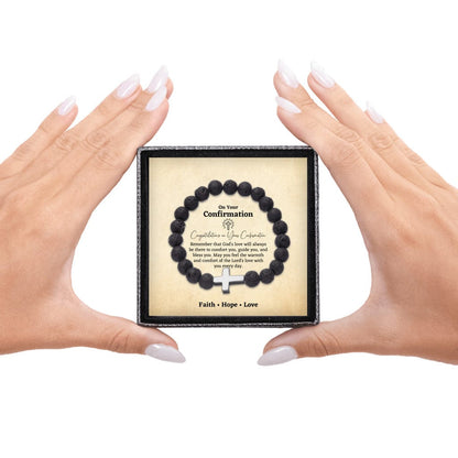 Confirmation Gift for Teenage Boy - Beaded Cross Bracelet - Catholic Confirmation Gift For Men - Christian Gifts Texture Magnetic Box Black Cross