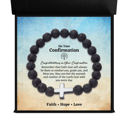 Confirmation Gift for Teenage Boy - Beaded Cross Bracelet - Catholic Confirmation Gift For Men - Christian Gifts Texture Magnetic Box / Black Cross