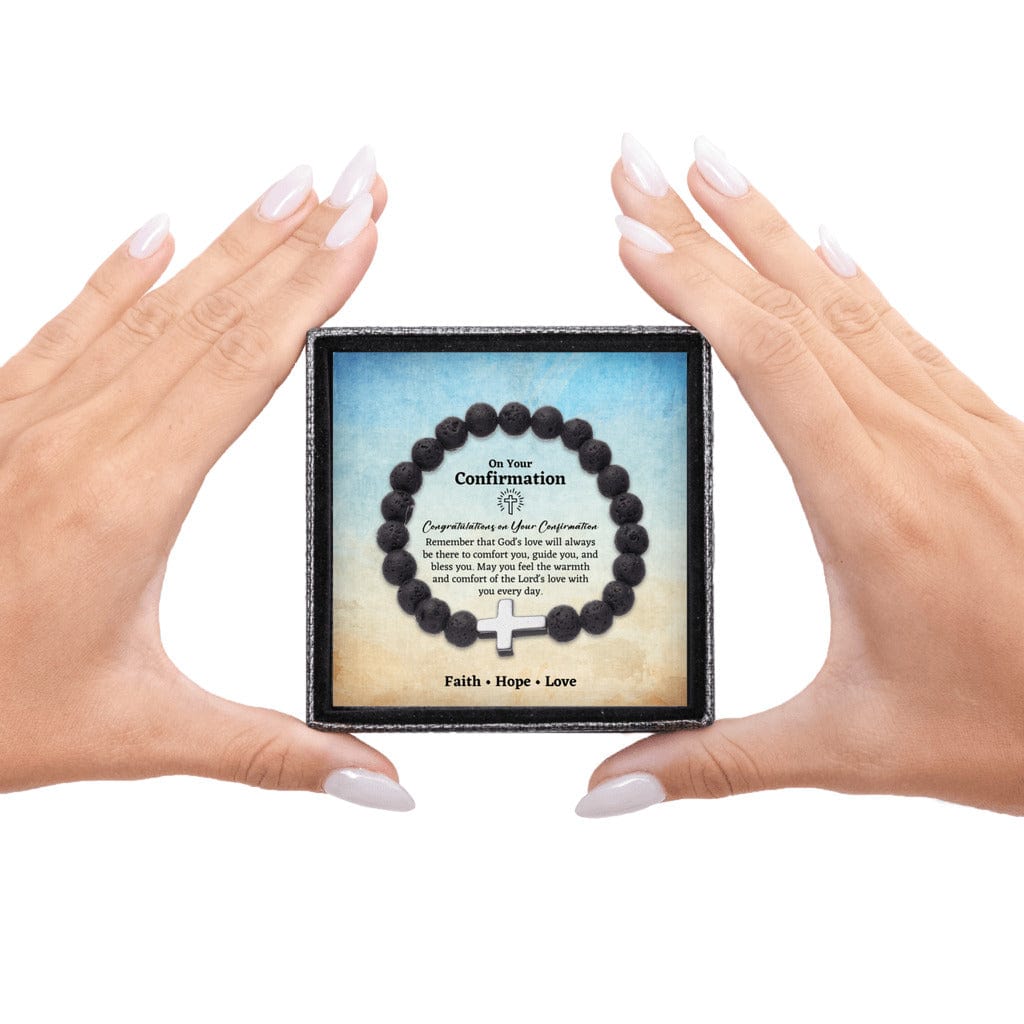 Confirmation Gift for Teenage Boy - Beaded Cross Bracelet - Catholic Confirmation Gift For Men - Christian Gifts Texture Magnetic Box / Black Cross