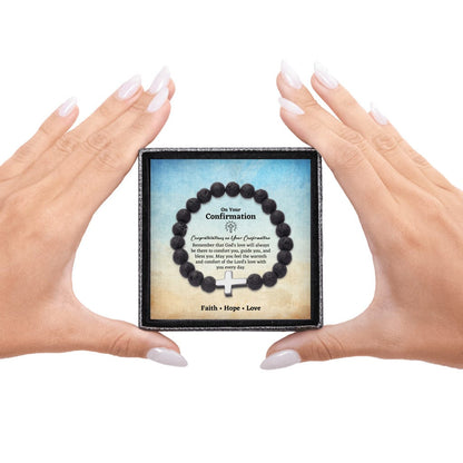 Confirmation Gift for Teenage Boy - Beaded Cross Bracelet - Catholic Confirmation Gift For Men - Christian Gifts Texture Magnetic Box / Black Cross