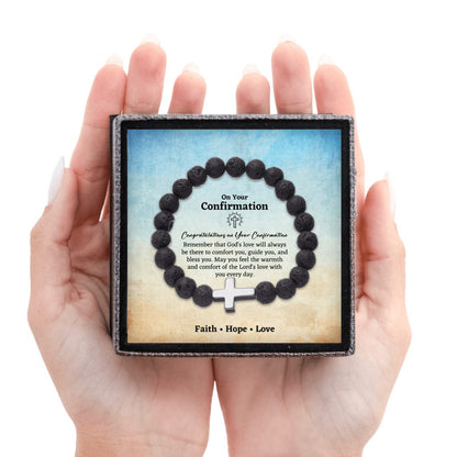 Confirmation Gift for Teenage Boy - Beaded Cross Bracelet - Catholic Confirmation Gift For Men - Christian Gifts Texture Magnetic Box / Black Cross