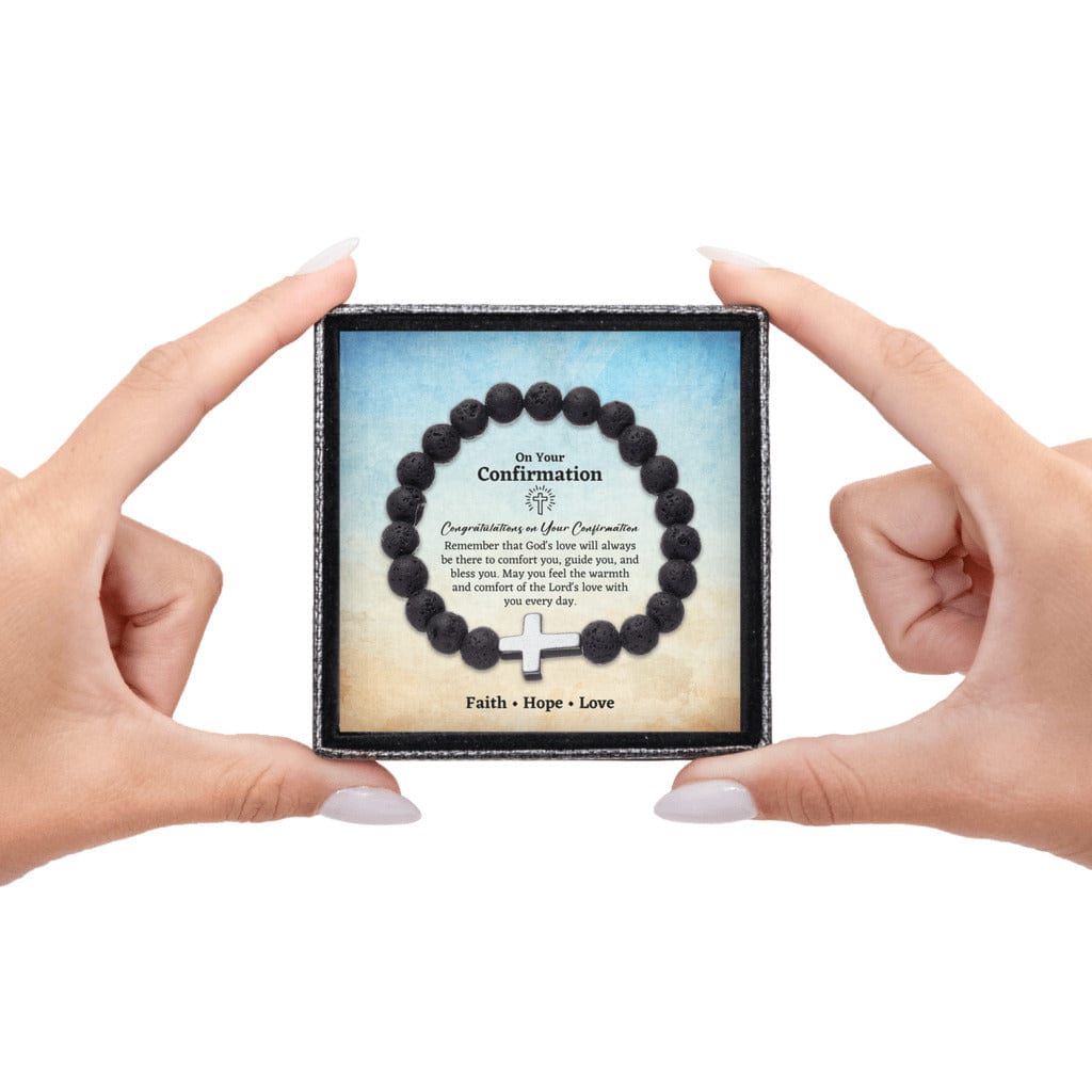 Confirmation Gift for Teenage Boy - Beaded Cross Bracelet - Catholic Confirmation Gift For Men - Christian Gifts Texture Magnetic Box / Black Cross