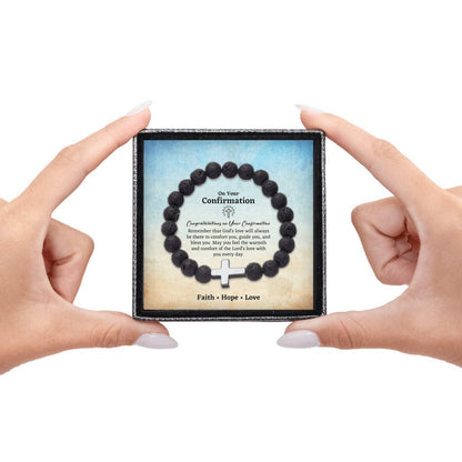 Confirmation Gift for Teenage Boy - Beaded Cross Bracelet - Catholic Confirmation Gift For Men - Christian Gifts Texture Magnetic Box / Black Cross