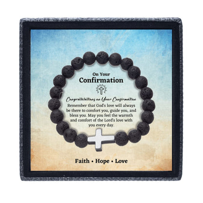Confirmation Gift for Teenage Boy - Beaded Cross Bracelet - Catholic Confirmation Gift For Men - Christian Gifts Texture Magnetic Box / Black Cross