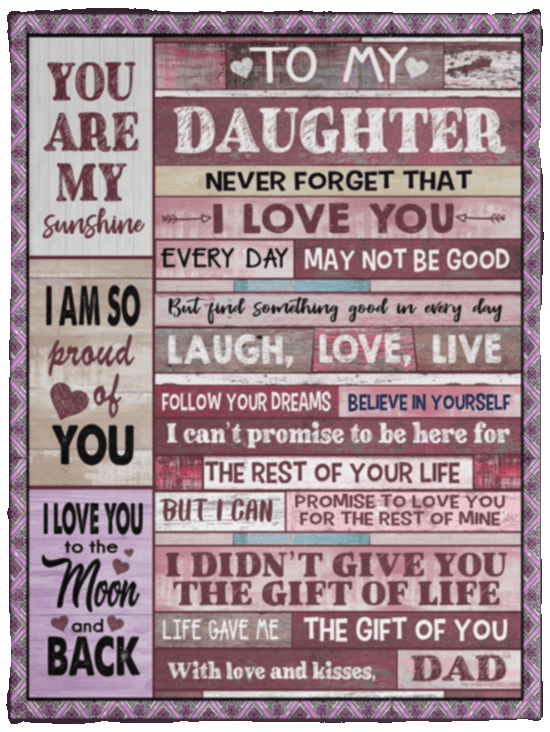 To My Daughter Love Dad Patchwork Blanket - Gift to Daughter from Dad