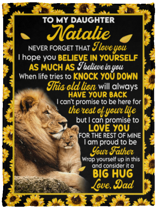 Personalized Blanket for Daughter - Custom Gift to Daughter from Dad - Sunflower Lion Blanket