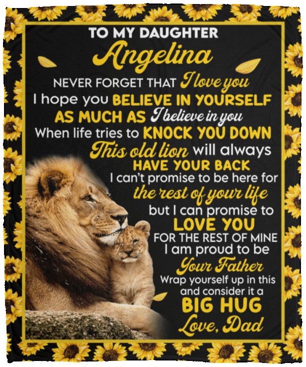 Personalized Blanket for Daughter - Custom Gift to Daughter from Dad - Sunflower Lion Blanket