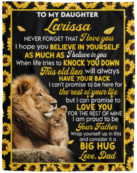 Personalized Blanket for Daughter - Custom Gift to Daughter from Dad - Sunflower Lion Blanket