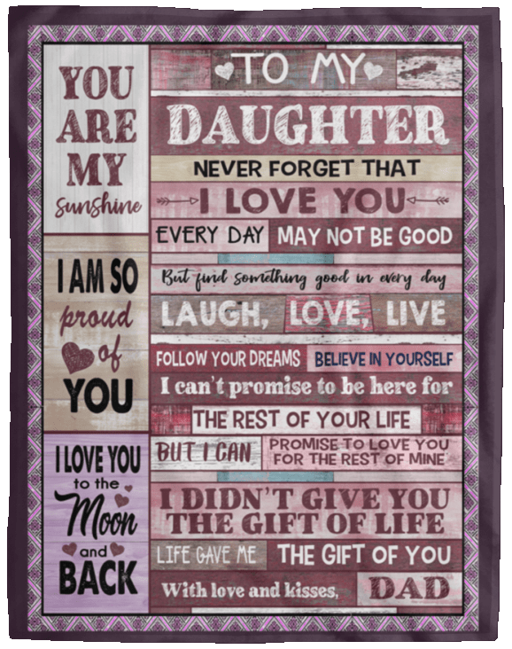 To My Daughter Love Dad Patchwork Blanket - Gift to Daughter from Dad