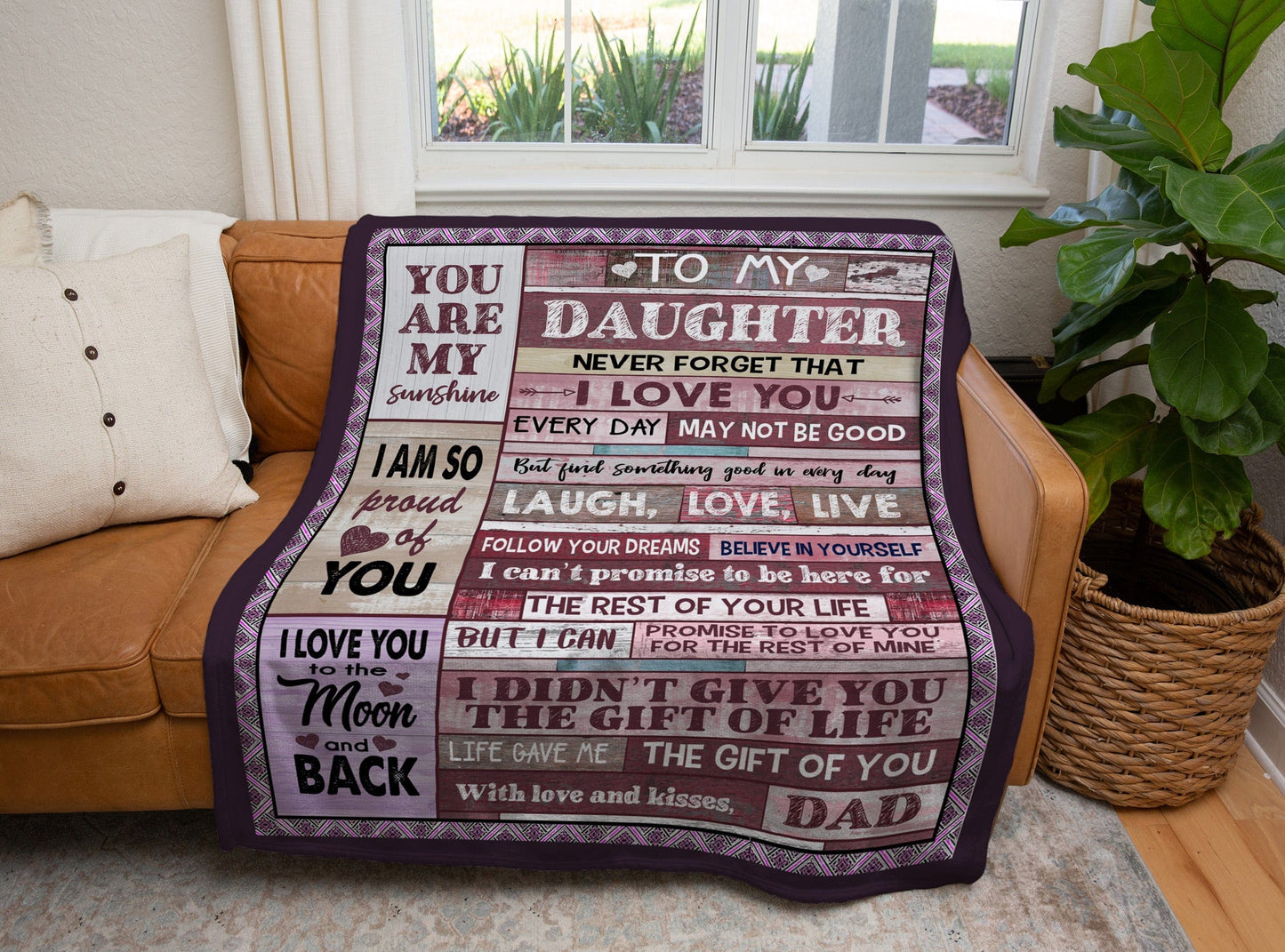 To My Daughter Love Dad Patchwork Blanket - Gift to Daughter from Dad