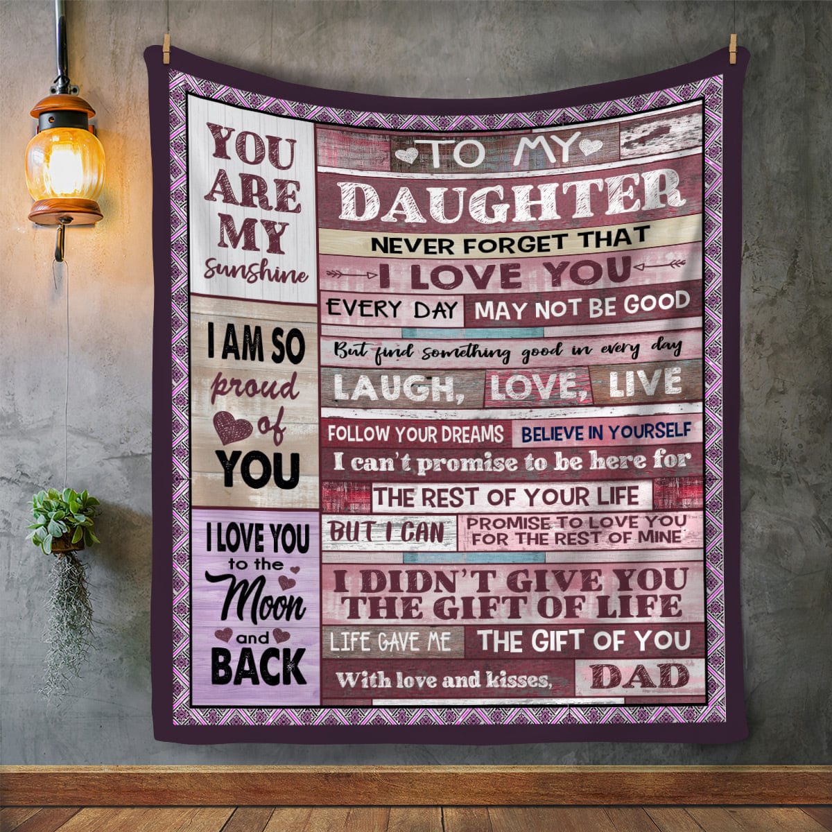 To My Daughter Love Dad Patchwork Blanket - Gift to Daughter from Dad