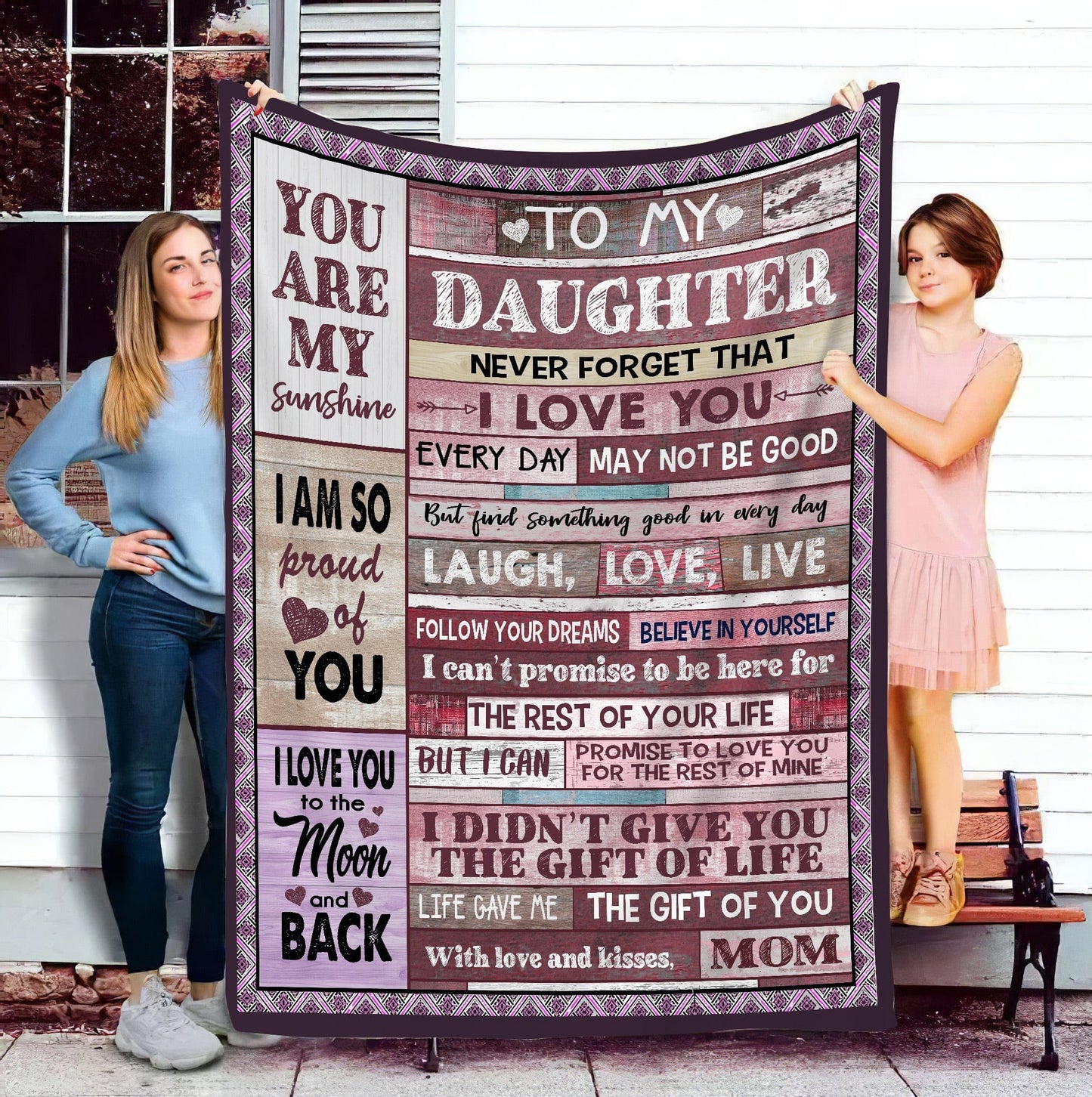 To My Daughter Love Mom Patchwork Blanket - Gift to Daughter from Mom