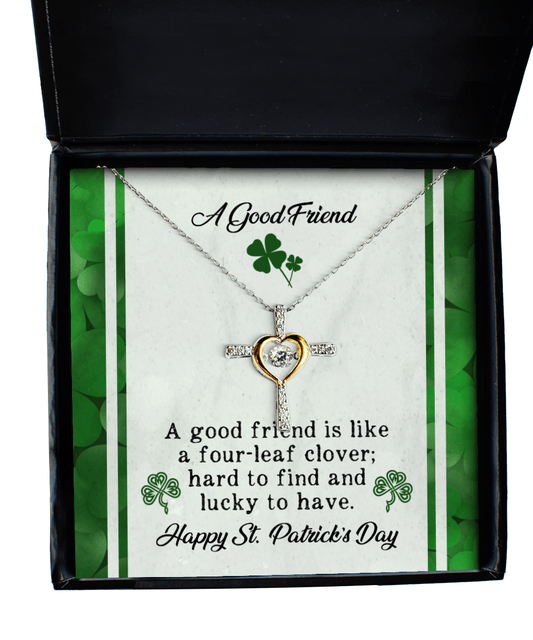 A Good Friend Gift - Like a Four-Leaf Clover - Cross Necklace for St. Patrick's Day - Jewelry Gift for Bestie BFF