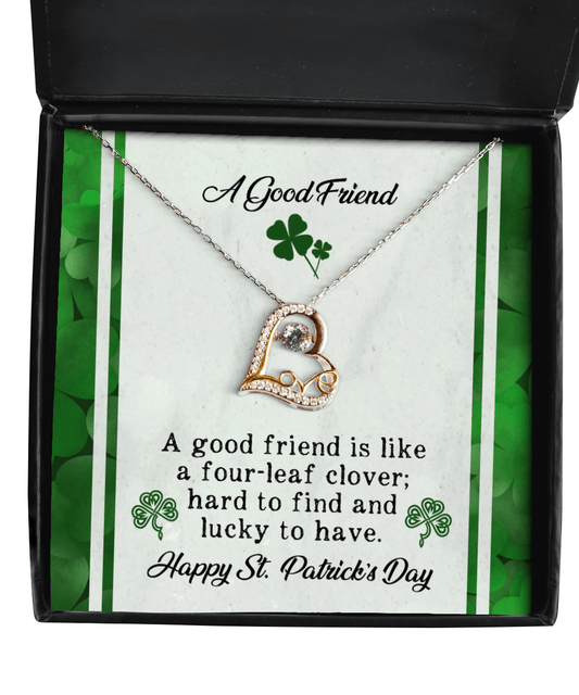 A Good Friend Gift - Like a Four-Leaf Clover - Love Dancing Heart Necklace for St. Patrick's Day - Jewelry Gift for Bestie BFF