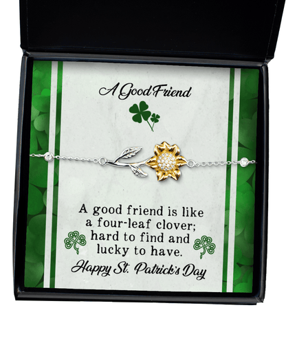 A Good Friend Gift - Like a Four-Leaf Clover - Sunflower Bracelet for St. Patrick's Day - Jewelry Gift for Bestie BFF