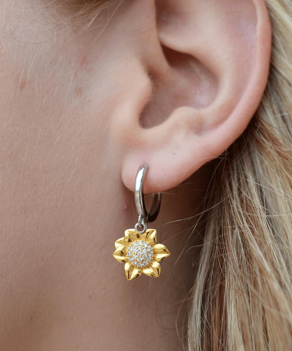 A Good Friend Gift - Like a Four-Leaf Clover - Sunflower Earrings for St. Patrick's Day - Jewelry Gift for Bestie BFF