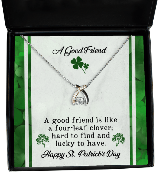 A Good Friend Gift - Like a Four-Leaf Clover - Wishbone Necklace for St. Patrick's Day - Jewelry Gift for Bestie BFF