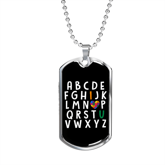 ABCD I Love You - Autism Awareness Dog Tag Necklace Military Chain (Silver) / No