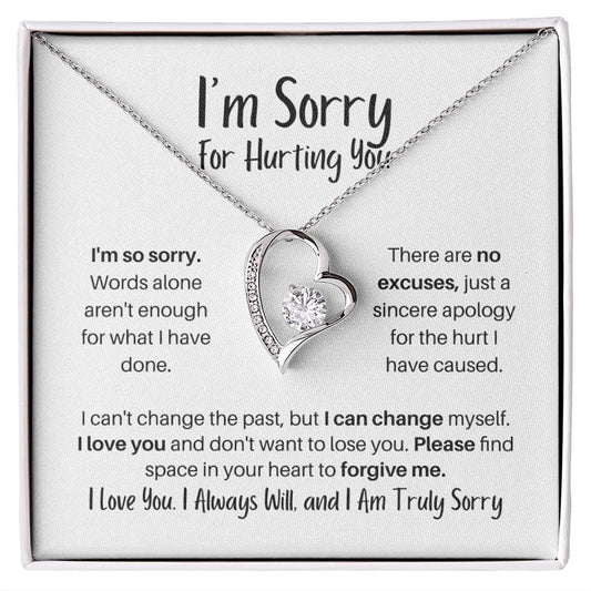 [Almost Gone] I'm Sorry for Hurting You Necklace - No Excuses - Apology Gift - I Apologize Forgive Me - Forever Love Forgiveness Jewelry 14k White Gold Finish / Standard Box