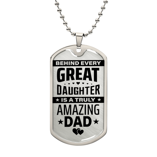 Amazing Dad Dog Tag Necklace - Gift for Dad from Daughter - Father's Day Birthday Christmas Military Chain (Silver) / No