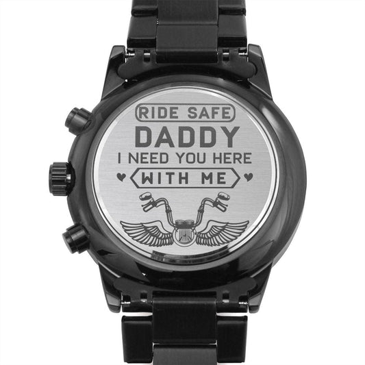 Ride Safe Daddy Black Chronograph Watch - Biker Dad Gift - Gift for Dad - Father's Day Gift - Motorcycle Christmas, Birthday Gift