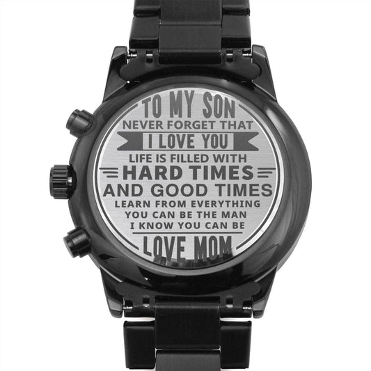 To My Son Black Chronograph Watch - Gift from Mom - Motivational Gift for Son Graduation, Birthday, Christmas, Father's Day, Wedding