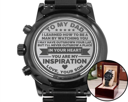 To My Dad Engraved Black Chronograph Watch - Gift for Dad from Son - My Inspiration - Father's Day Christmas Birthday Gift