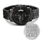 Father Husband Protector Hero Black Chronograph Watch, Gift for Husband, Dad, Father's Day Gift, Anniversary, Wedding, Valentine's Day Gift Two Tone Box