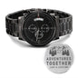 Adventures Together Last a Lifetime - Engraved Black Chronograph Watch Wedding Gift - Anniversary Gift for Husband, Boyfriend, Fiance Two Tone Box