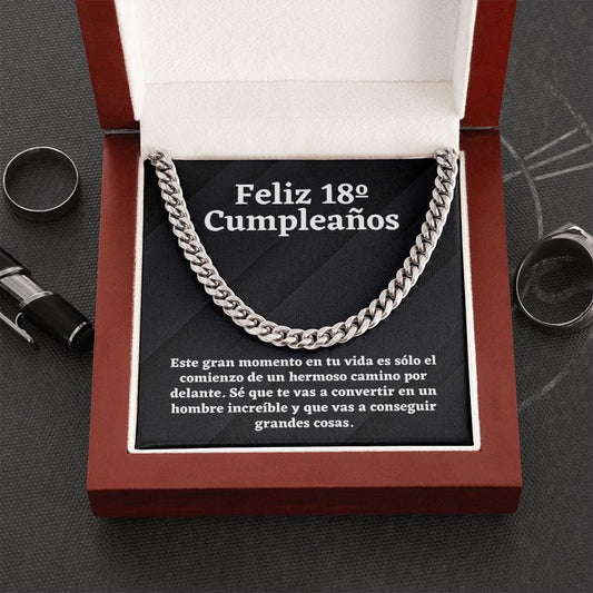 Regalo Para el 18º Cumpleaños - Cadena Cubana - 18th Birthday Gift en Español - Convirtiéndose en un Hombre Stainless Steel / Luxury Box