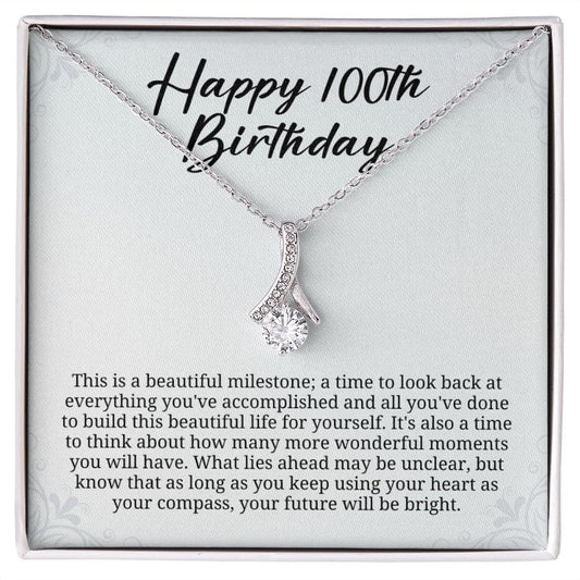100th Birthday Necklace - Perfect Gift for Best Friend, Mother, Sister, Grandmother, Aunt, Cousin on Her 100th Milestone Birthday 14K White Gold Finish / Standard Box