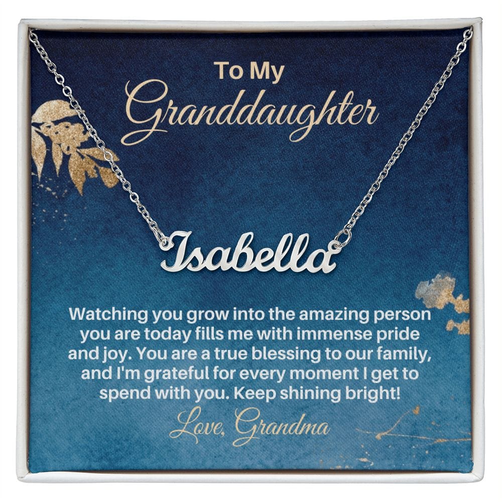 To My Granddaughter Gift - Personalized Name Necklace from Grandma - Custom Granddaughter Gift for Birthday Graduation Christmas Baptism Polished Stainless Steel / Standard Box