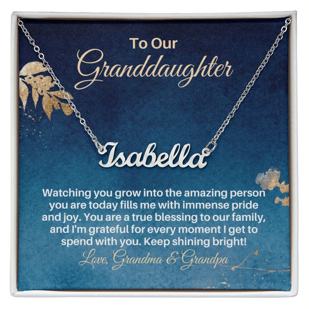 To My Granddaughter Gift - Personalized Name Necklace from Grandparents - Custom Granddaughter Gift for Birthday Graduation Christmas Polished Stainless Steel / Standard Box