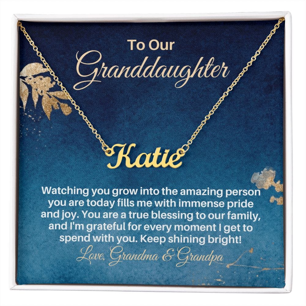 To My Granddaughter Gift - Personalized Name Necklace from Grandparents - Custom Granddaughter Gift for Birthday Graduation Christmas 18k Yellow Gold Finish / Standard Box