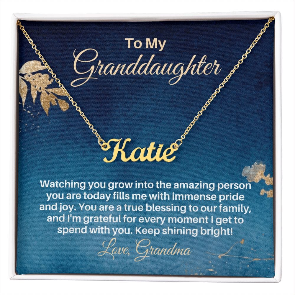 To My Granddaughter Gift - Personalized Name Necklace from Grandma - Custom Granddaughter Gift for Birthday Graduation Christmas Baptism 18k Yellow Gold Finish / Standard Box