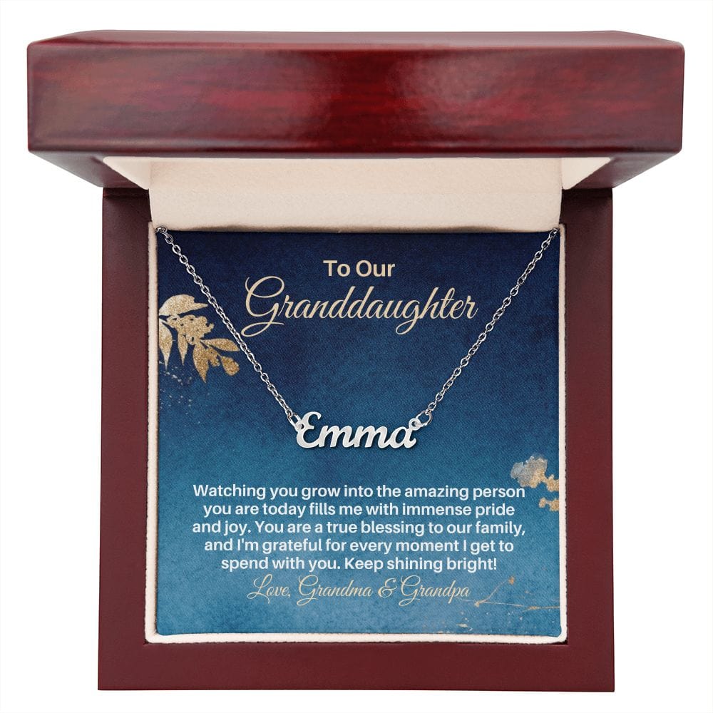 To My Granddaughter Gift - Personalized Name Necklace from Grandparents - Custom Granddaughter Gift for Birthday Graduation Christmas Polished Stainless Steel / Luxury Box