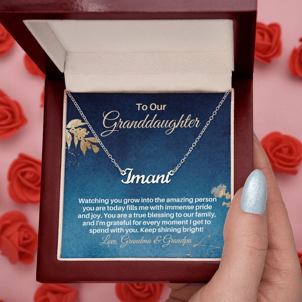 To My Granddaughter Gift - Personalized Name Necklace from Grandparents - Custom Granddaughter Gift for Birthday Graduation Christmas