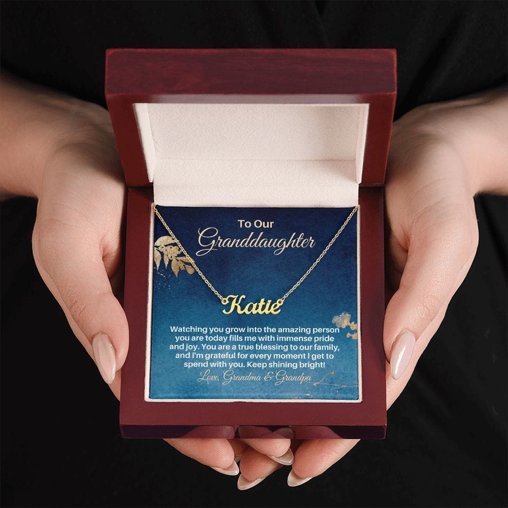 To My Granddaughter Gift - Personalized Name Necklace from Grandparents - Custom Granddaughter Gift for Birthday Graduation Christmas