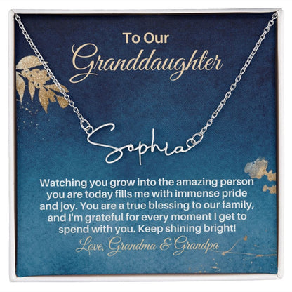 To My Granddaughter Gift - Personalized Name Necklace from Grandparents - Custom Granddaughter Gift for Birthday Graduation Christmas Polished Stainless Steel / Standard Box