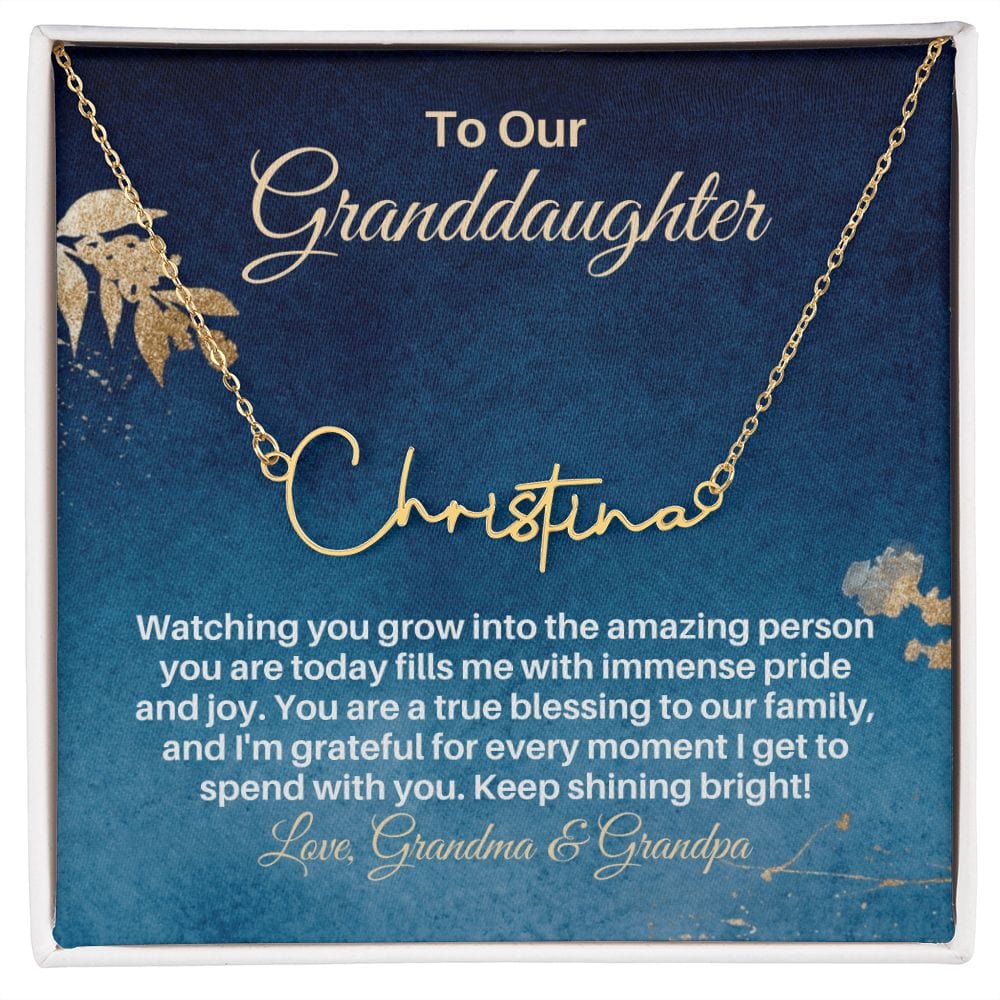 To My Granddaughter Gift - Personalized Name Necklace from Grandparents - Custom Granddaughter Gift for Birthday Graduation Christmas Gold Finish Over Stainless Steel / Standard Box