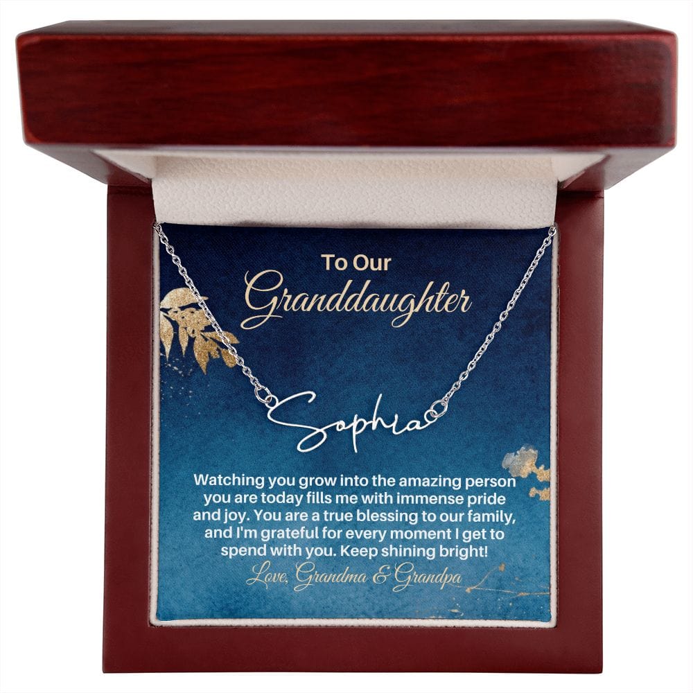 To My Granddaughter Gift - Personalized Name Necklace from Grandparents - Custom Granddaughter Gift for Birthday Graduation Christmas Polished Stainless Steel / Luxury Box