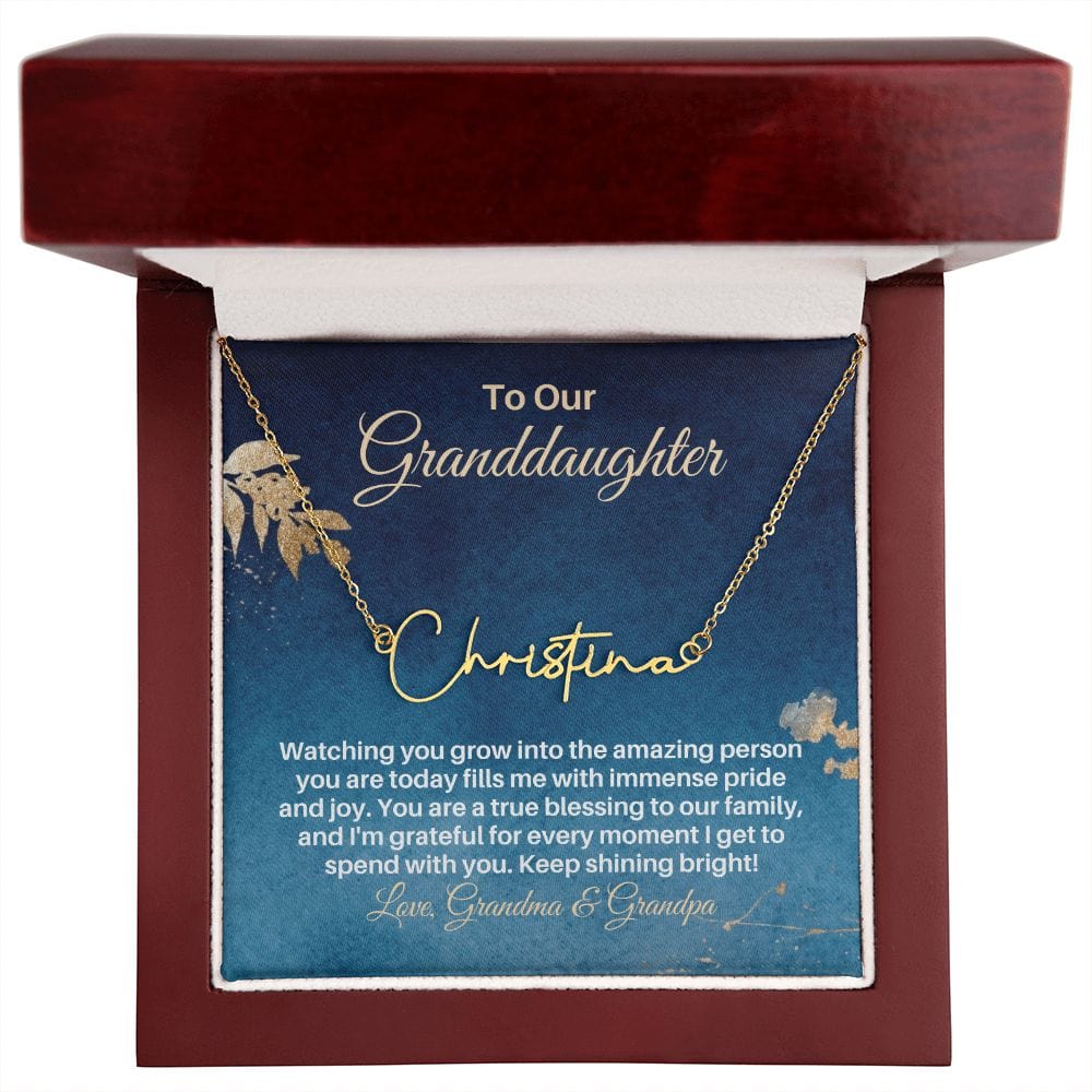 To My Granddaughter Gift - Personalized Name Necklace from Grandparents - Custom Granddaughter Gift for Birthday Graduation Christmas Gold Finish Over Stainless Steel / Luxury Box