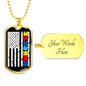 Autism Flag - Autism Awareness Dog Tag Necklace Military Chain (Gold) / Yes