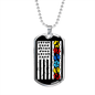 Autism Flag - Autism Awareness Dog Tag Necklace Military Chain (Silver) / No